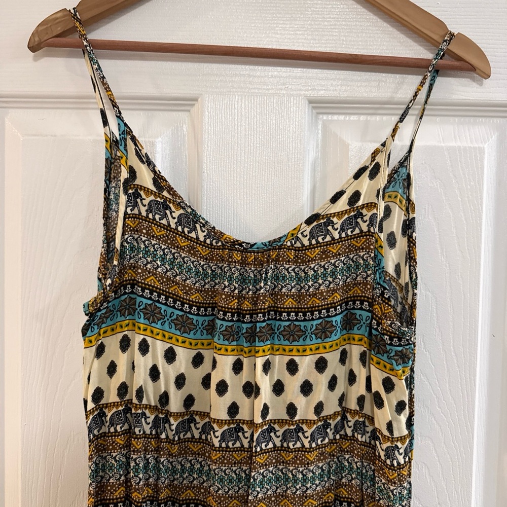Vibe Elephant Print Boho Maxi Dress Women’s XL Spaghetti Strap Summer Festival